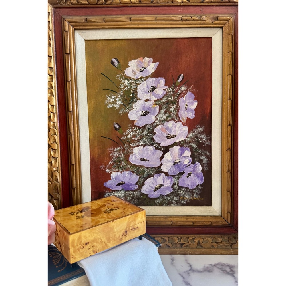Mary Yardas Floral Painting Large Vintage Framed Mediterranean Wall Art